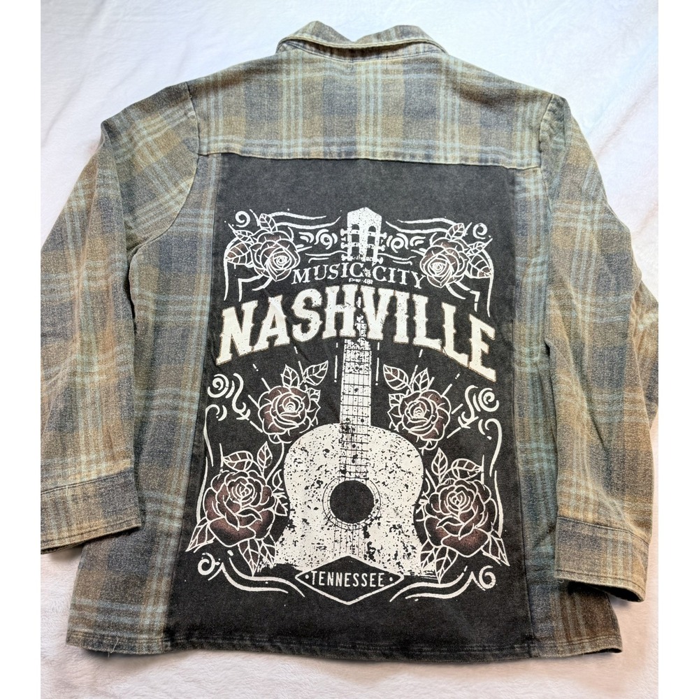 Altar'd State Nashville Music City Graphic Plaid Flannel Shirt Small NWT